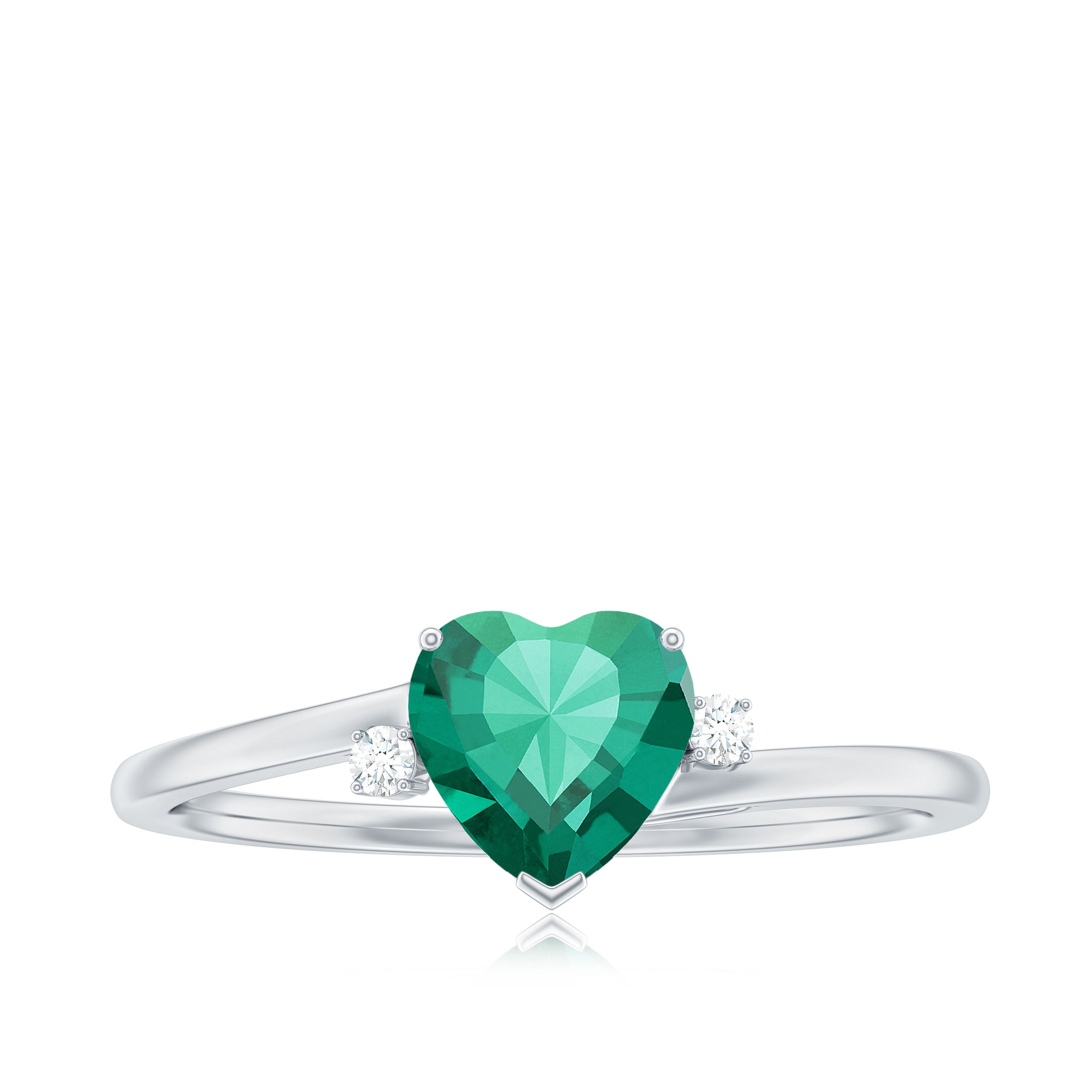 Rosec Jewels-6 MM Heart Lab Grown Emerald Minimal Solitaire Promise Ring