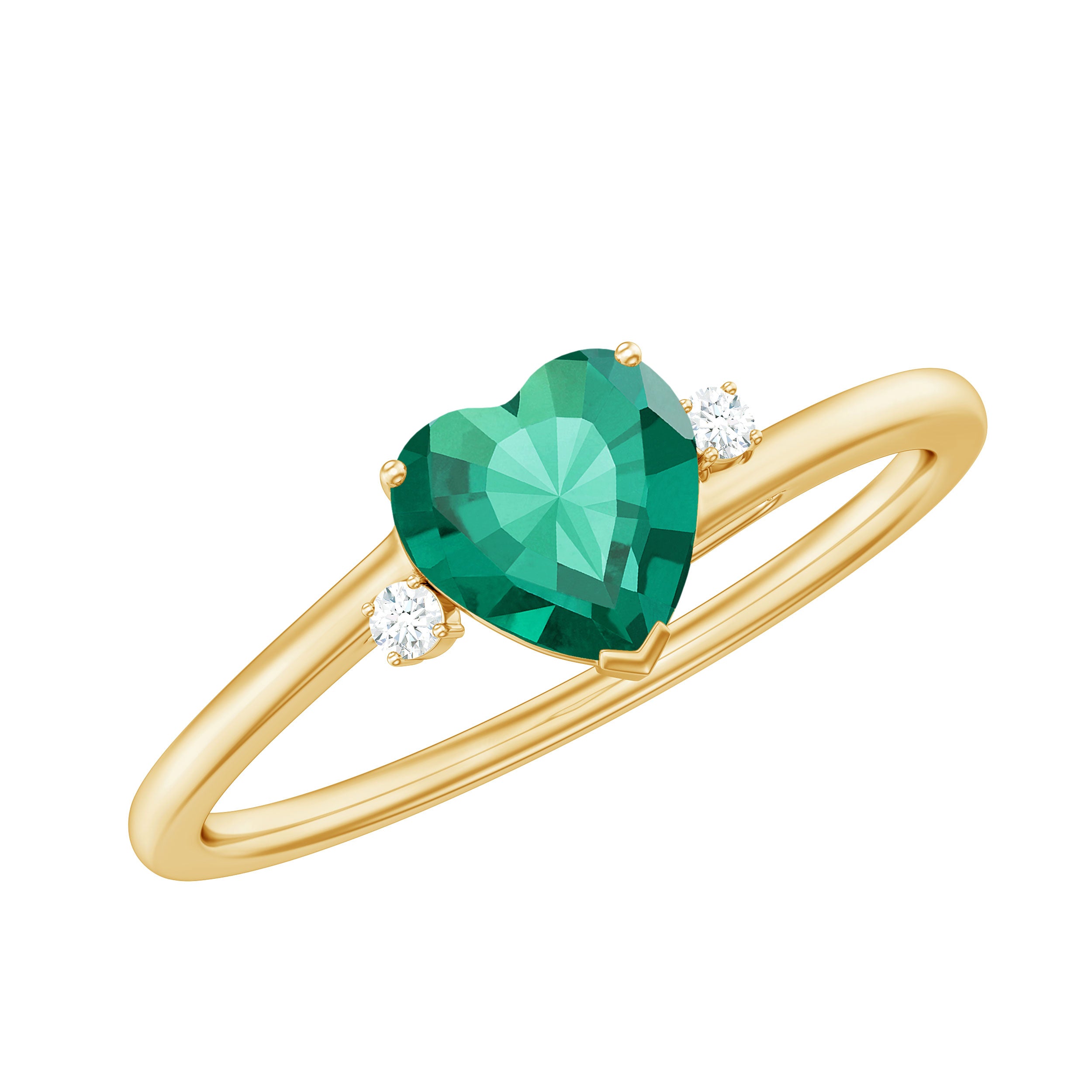 Rosec Jewels-6 MM Heart Lab Grown Emerald Minimal Solitaire Promise Ring