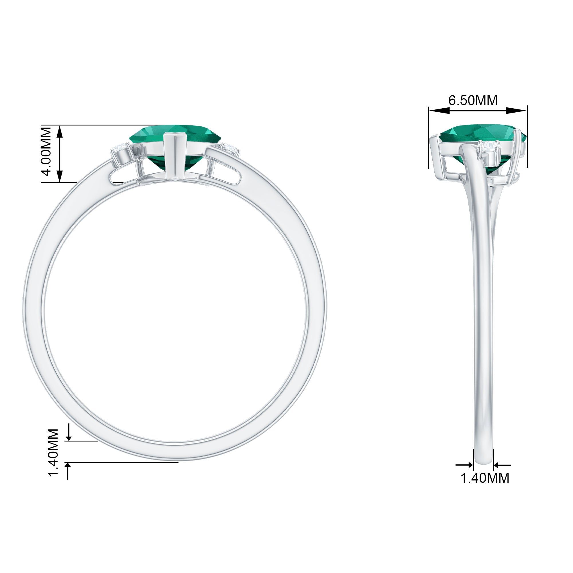 Rosec Jewels-6 MM Heart Lab Grown Emerald Minimal Solitaire Promise Ring