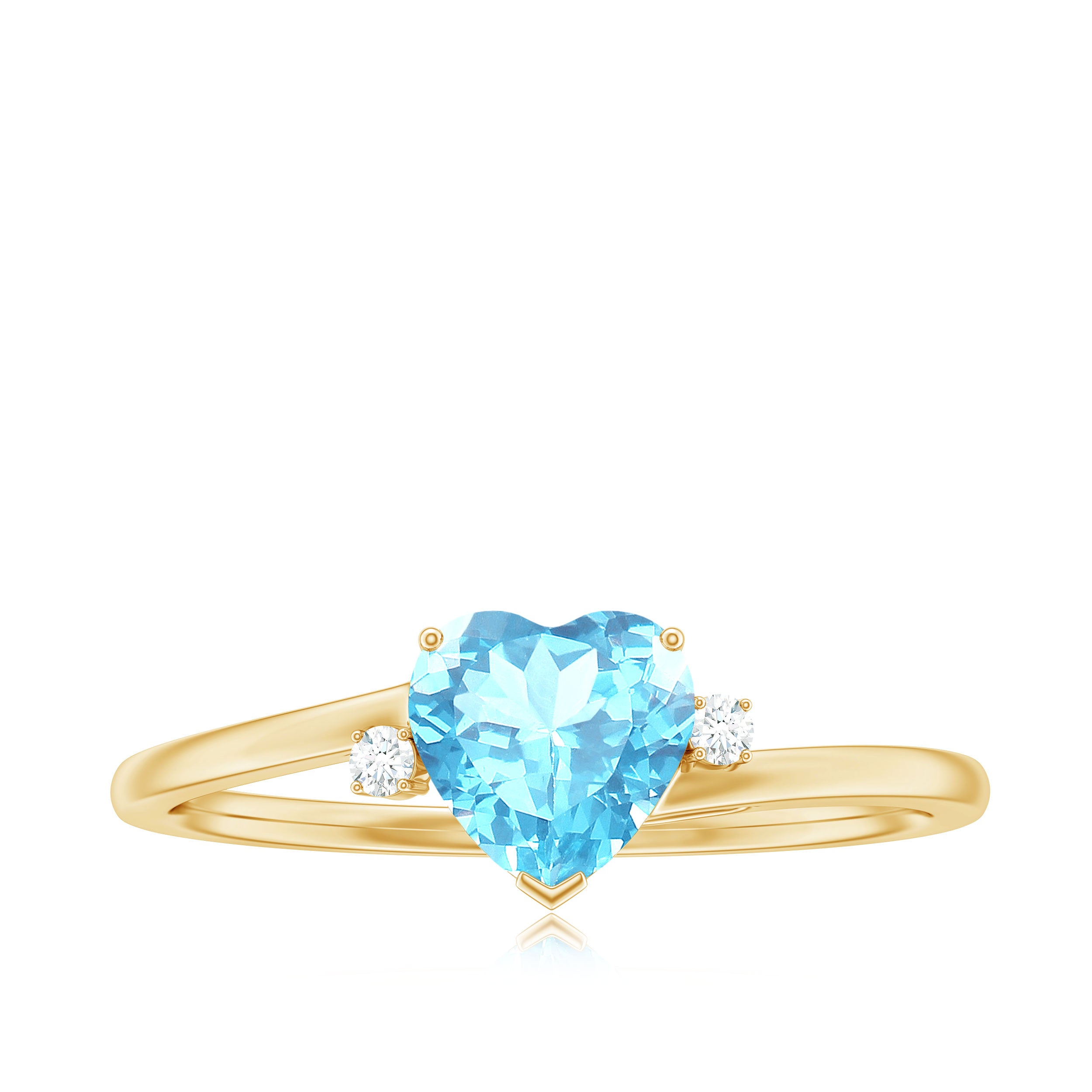 Rosec Jewels-Heart Aquamarine Solitaire Promise Ring with Diamond