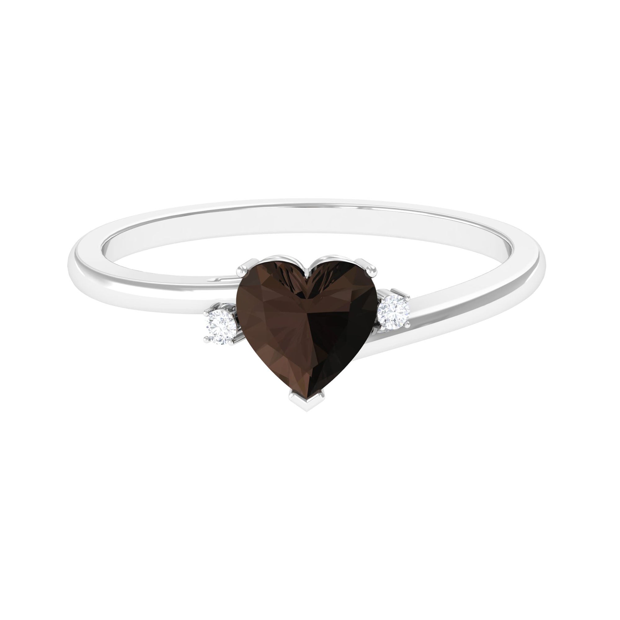 Rosec Jewels-Heart Shape Smoky Quartz Solitaire Promise Ring with Diamond