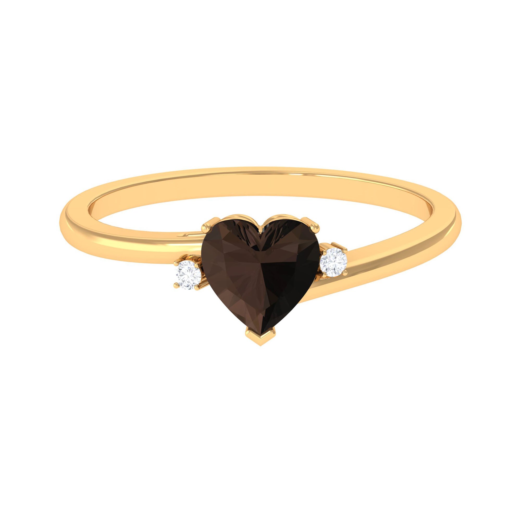 Rosec Jewels-Heart Shape Smoky Quartz Solitaire Promise Ring with Diamond