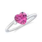 Rosec Jewels-1 CT Heart Shape Pink Tourmaline Solitaire Promise Ring with Diamond