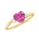 Rosec Jewels-1 CT Heart Shape Pink Tourmaline Solitaire Promise Ring with Diamond