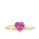 Rosec Jewels-1 CT Heart Shape Pink Tourmaline Solitaire Promise Ring with Diamond