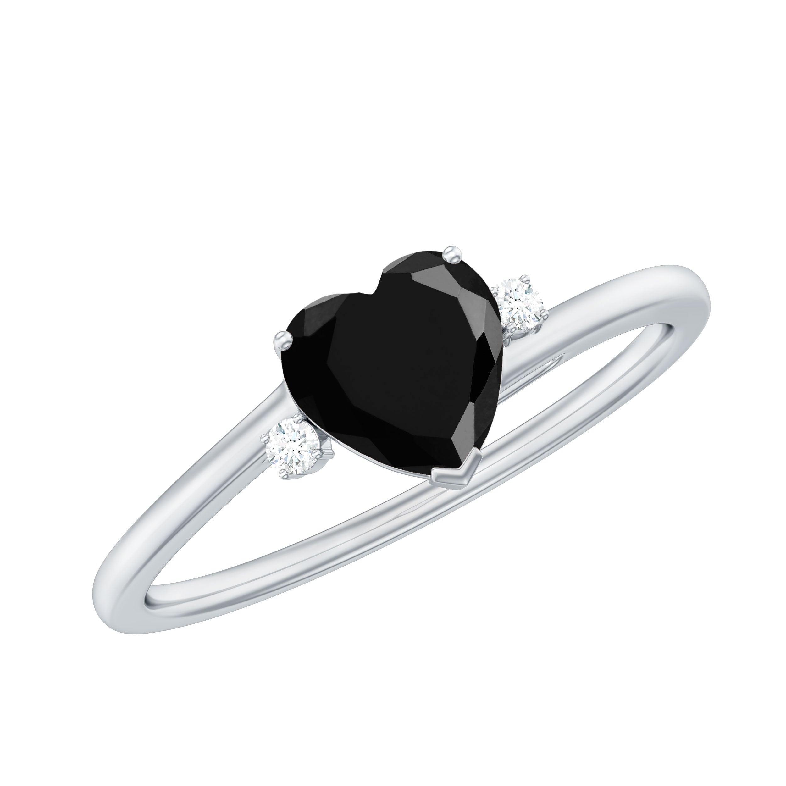 Rosec Jewels-Heart Shape Black Onyx Solitaire Promise Ring with Diamond