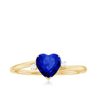 Rosec Jewels-Heart Shape Created Blue Sapphire Solitaire Engagement Ring with Diamond