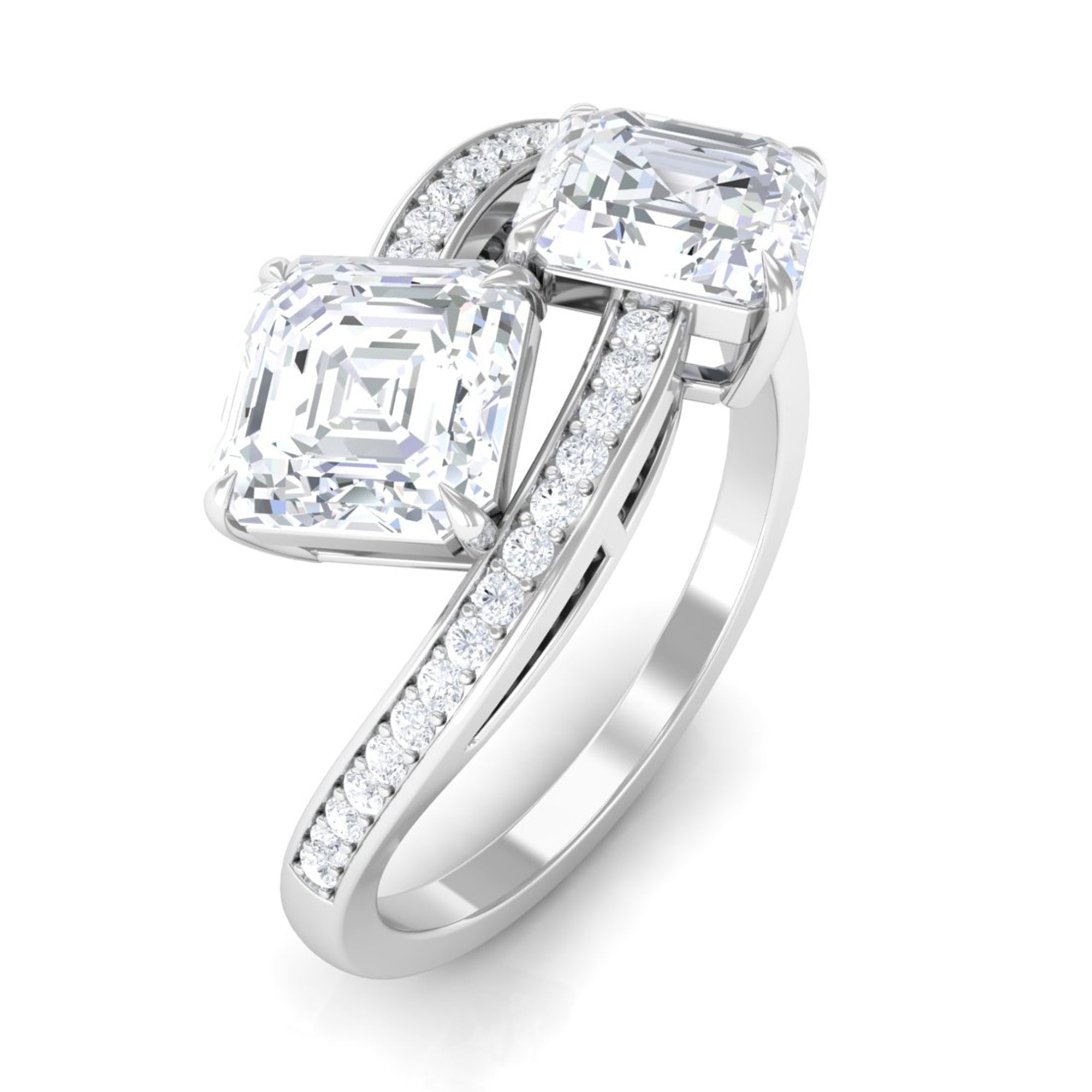 Rosec Jewels-Asscher Cut Cubic Zirconia Two Stone Engagement Ring