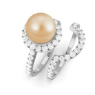 Rosec Jewels-South Sea Pearl and Diamond Halo Wedding Ring Set