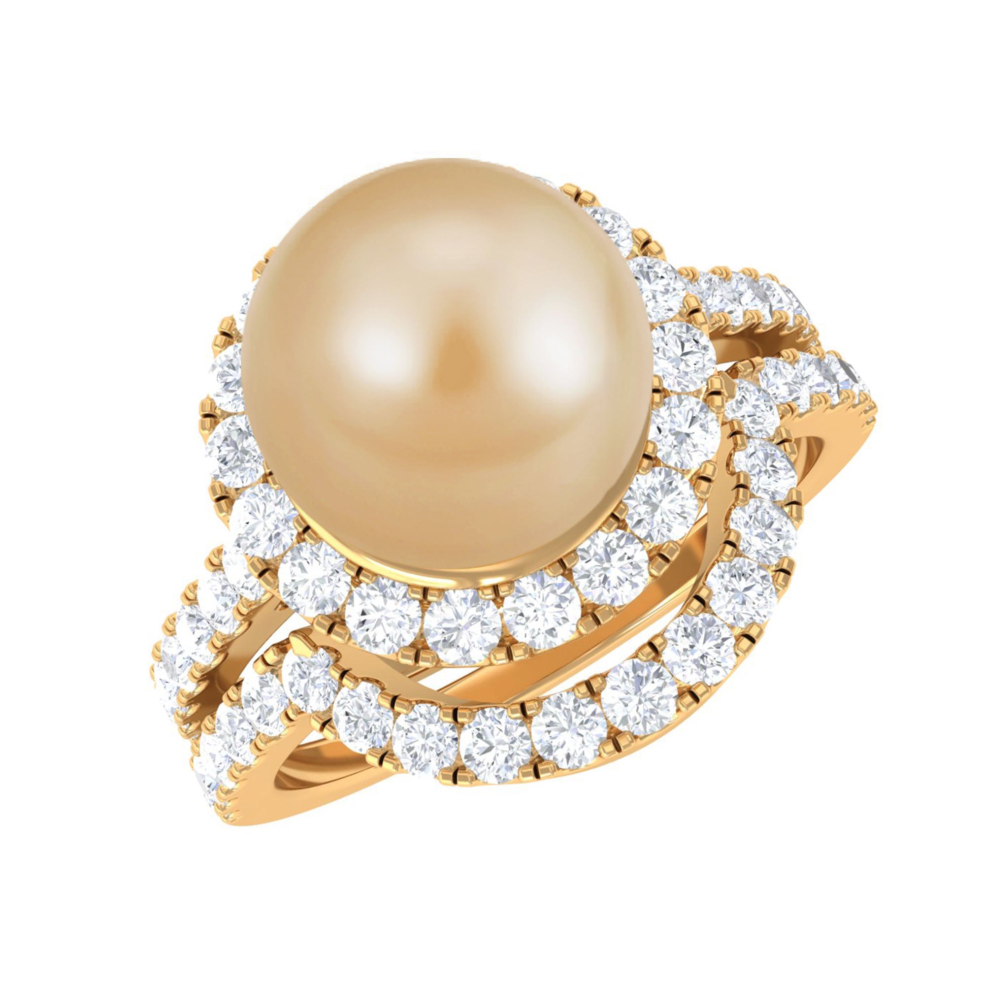 Rosec Jewels-South Sea Pearl and Diamond Halo Wedding Ring Set