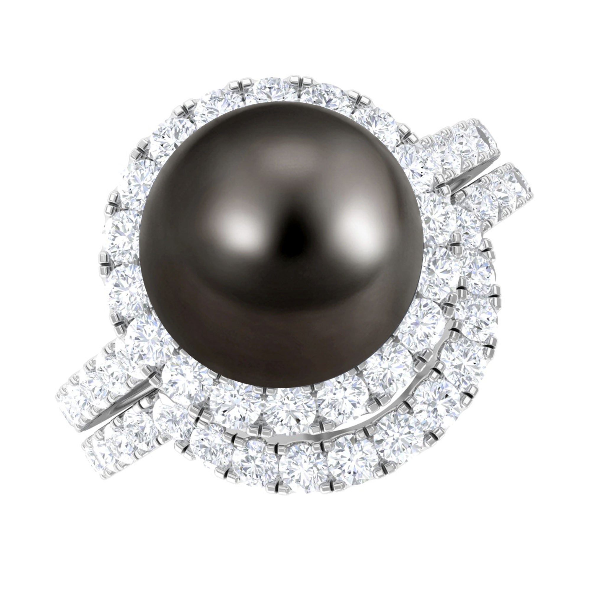 Rosec Jewels-9 CT Tahitian Pearl and Diamond Halo Wedding Ring Set