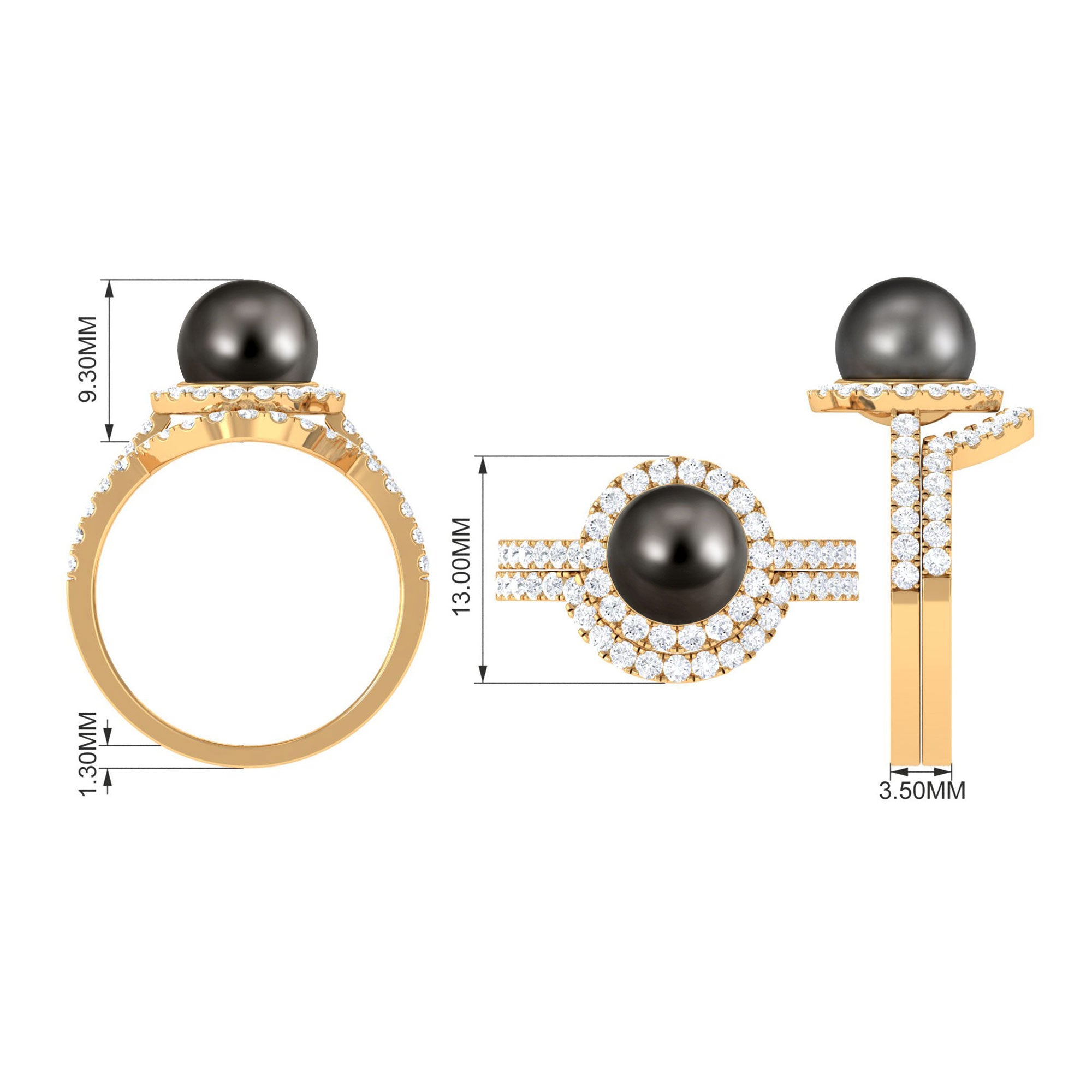 Rosec Jewels-9 CT Tahitian Pearl and Diamond Halo Wedding Ring Set