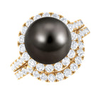 Rosec Jewels-9 CT Tahitian Pearl and Diamond Halo Wedding Ring Set