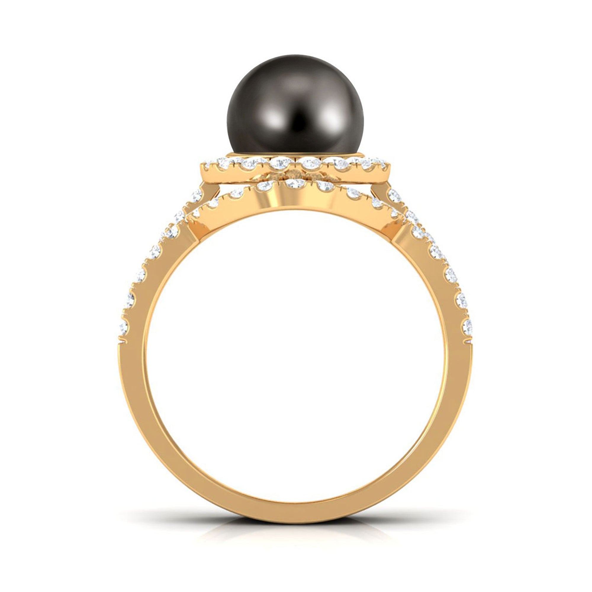 Rosec Jewels-9 CT Tahitian Pearl and Diamond Halo Wedding Ring Set