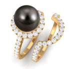 Rosec Jewels-9 CT Tahitian Pearl and Diamond Halo Wedding Ring Set