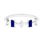 Rosec Jewels-0.50 CT Baguette Blue Sapphire and Marquise Diamond Minimal Half Eternity Ring