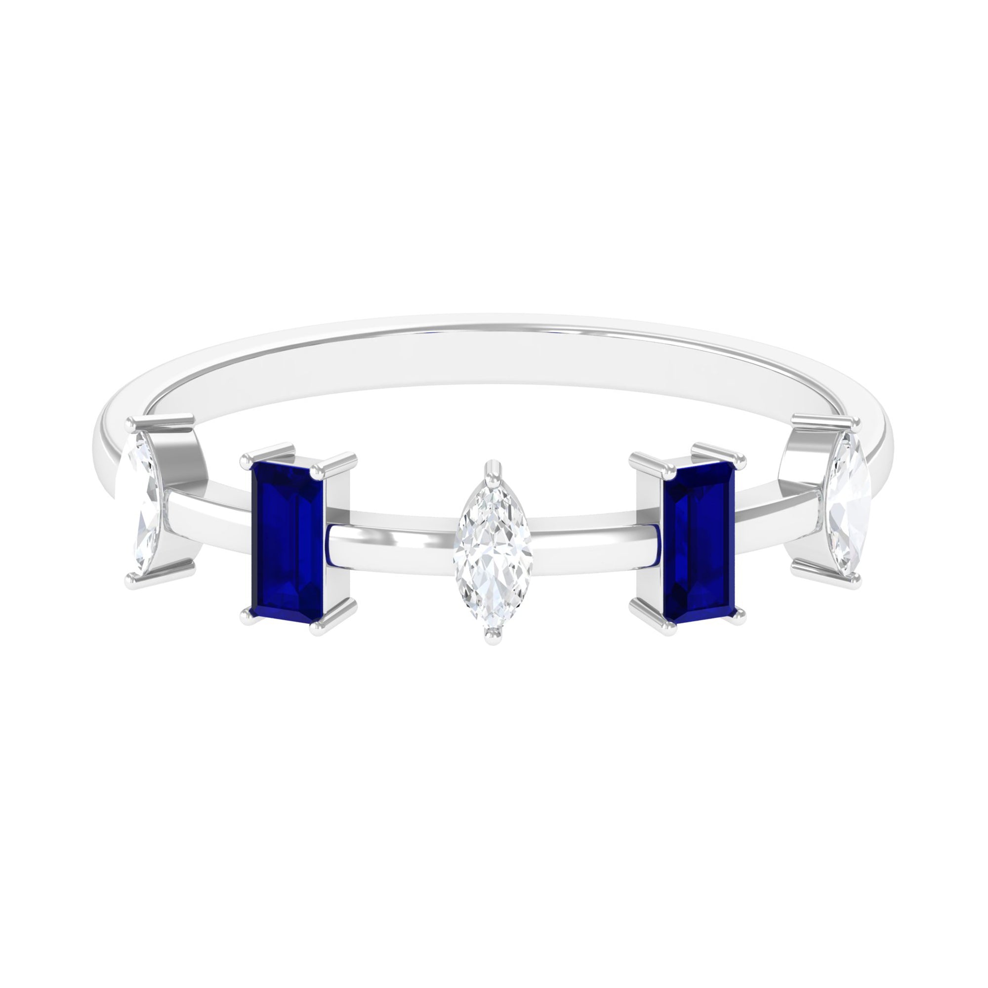 Rosec Jewels-0.50 CT Baguette Blue Sapphire and Marquise Diamond Minimal Half Eternity Ring