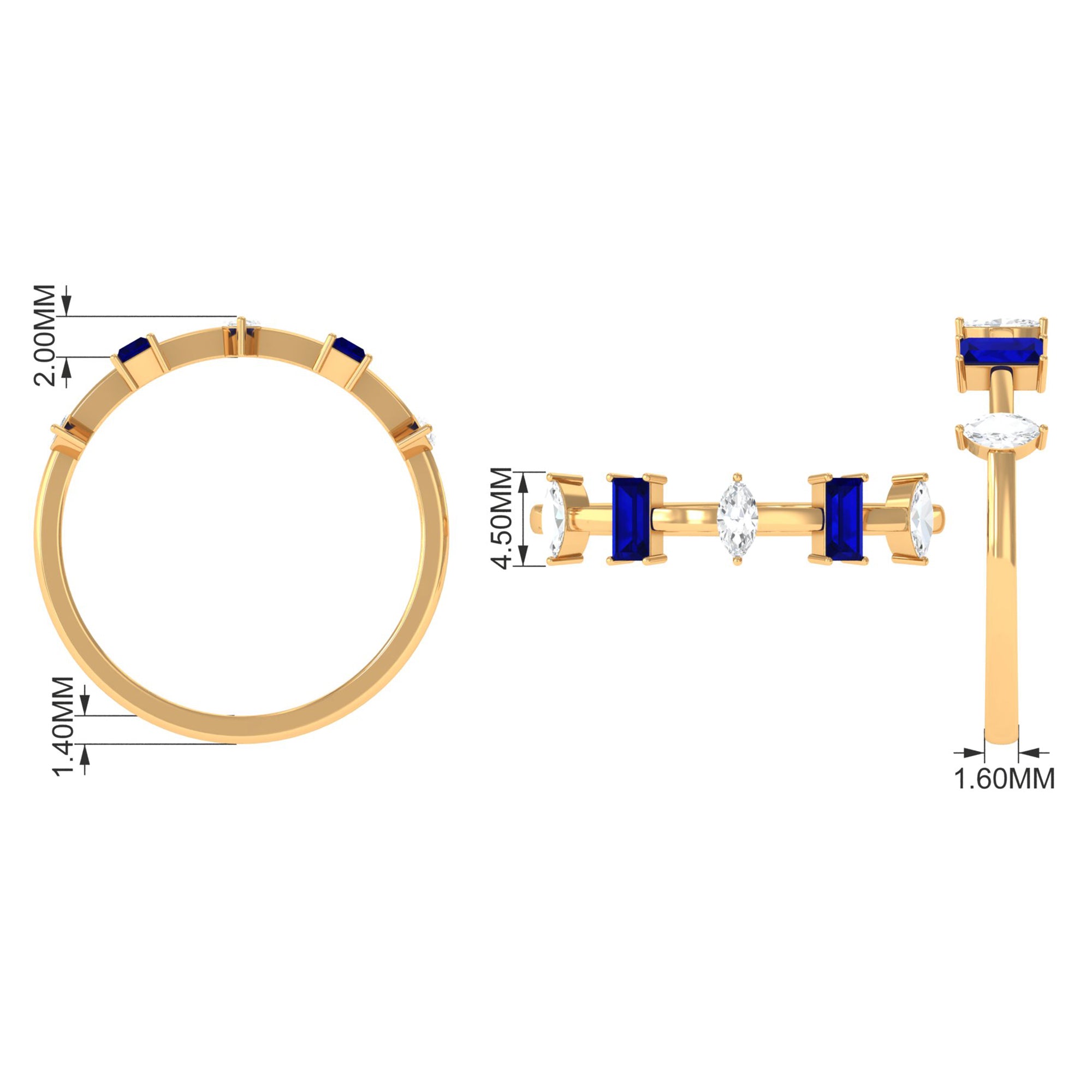 Rosec Jewels-0.50 CT Baguette Blue Sapphire and Marquise Diamond Minimal Half Eternity Ring