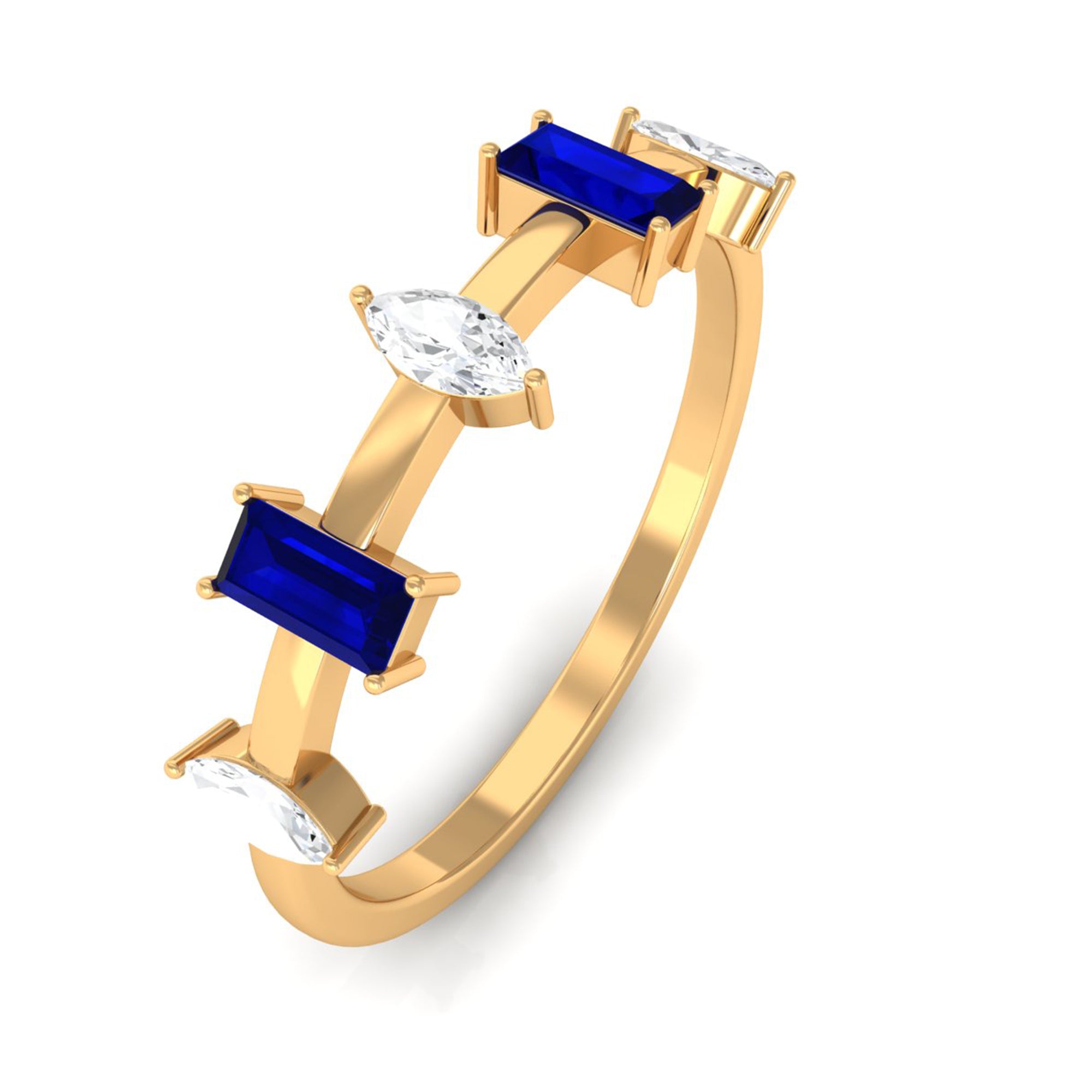 Rosec Jewels-0.50 CT Baguette Blue Sapphire and Marquise Diamond Minimal Half Eternity Ring