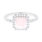 Rosec Jewels-Asscher Cut Rose Quartz Halo Engagement Ring with Diamond