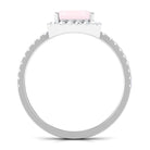 Rosec Jewels-Asscher Cut Rose Quartz Halo Engagement Ring with Diamond