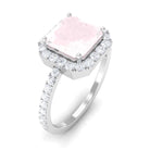 Rosec Jewels-Asscher Cut Rose Quartz Halo Engagement Ring with Diamond