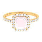 Rosec Jewels-Asscher Cut Rose Quartz Halo Engagement Ring with Diamond