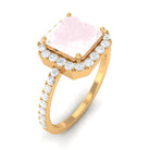 Rosec Jewels-Asscher Cut Rose Quartz Halo Engagement Ring with Diamond