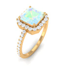 Rosec Jewels-Asscher Cut Ethiopian Opal Halo Engagement Ring with Diamond