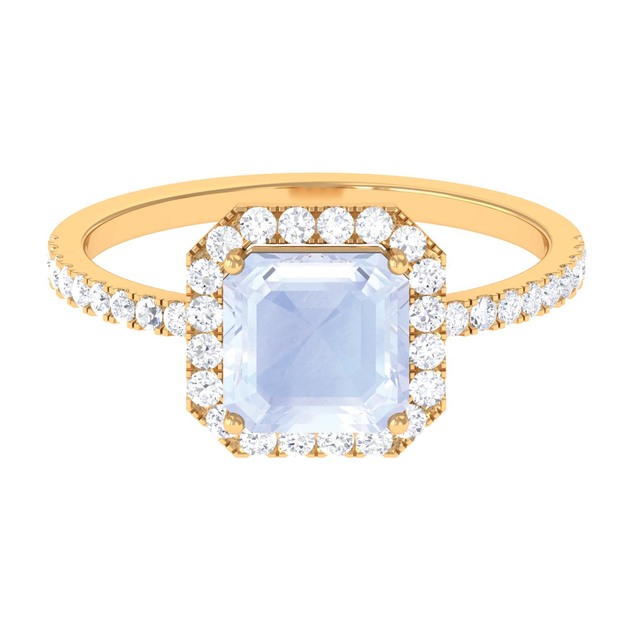 Rosec Jewels-Asscher Cut Moonstone Halo Engagement Ring with Diamond