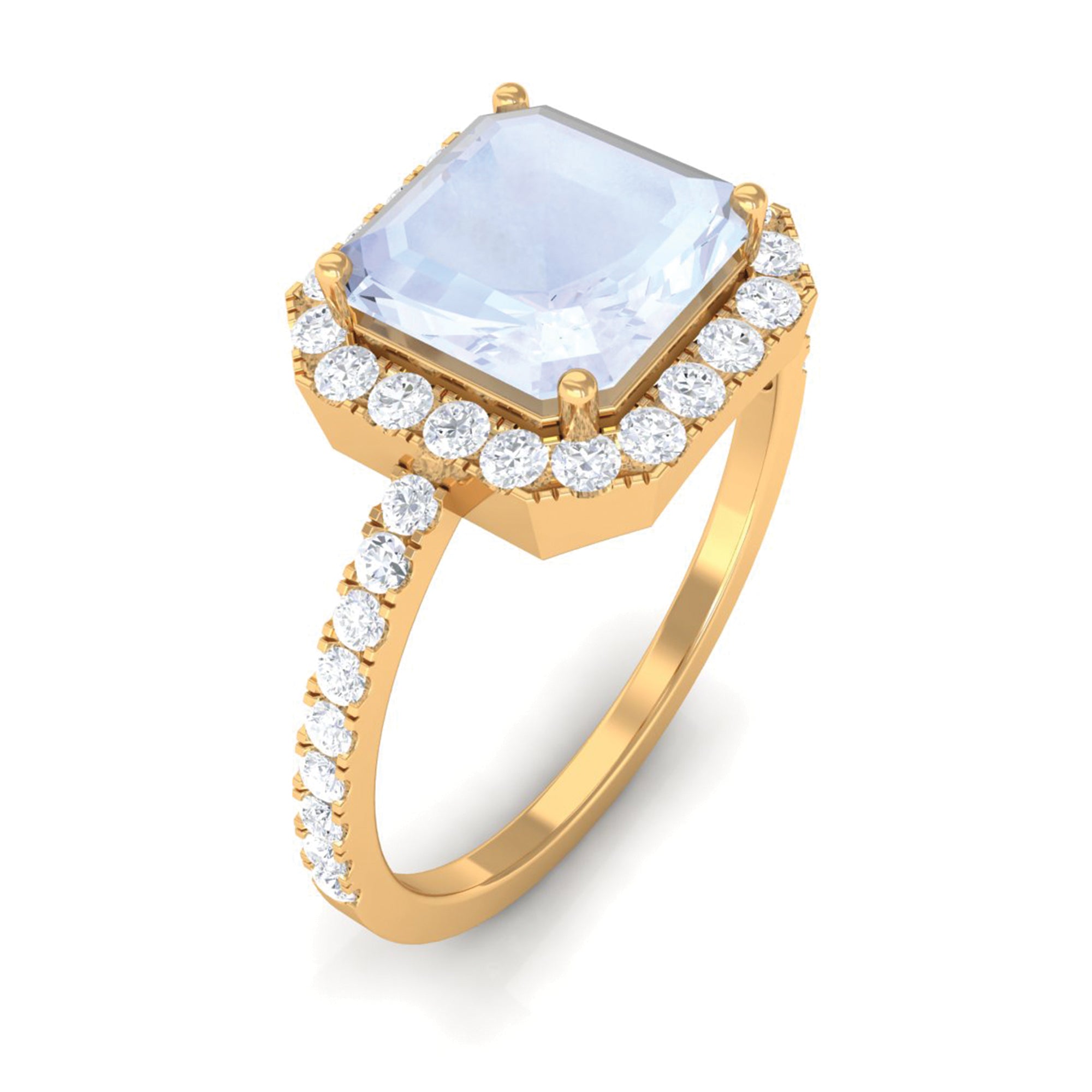 Rosec Jewels-Asscher Cut Moonstone Halo Engagement Ring with Diamond