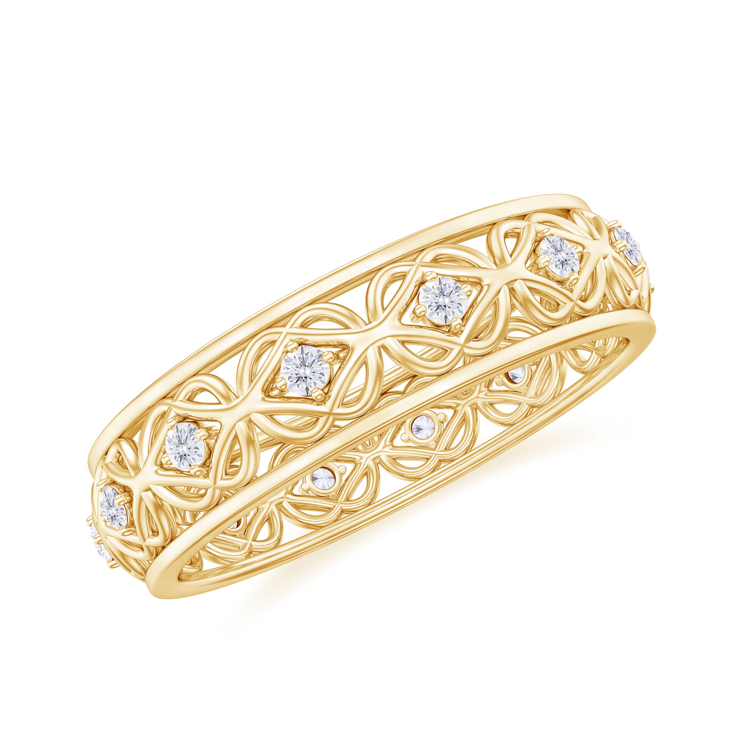 Rosec Jewels-Vintage Inspired Zircon Celtic Knot Full Eternity Band Ring in Gold