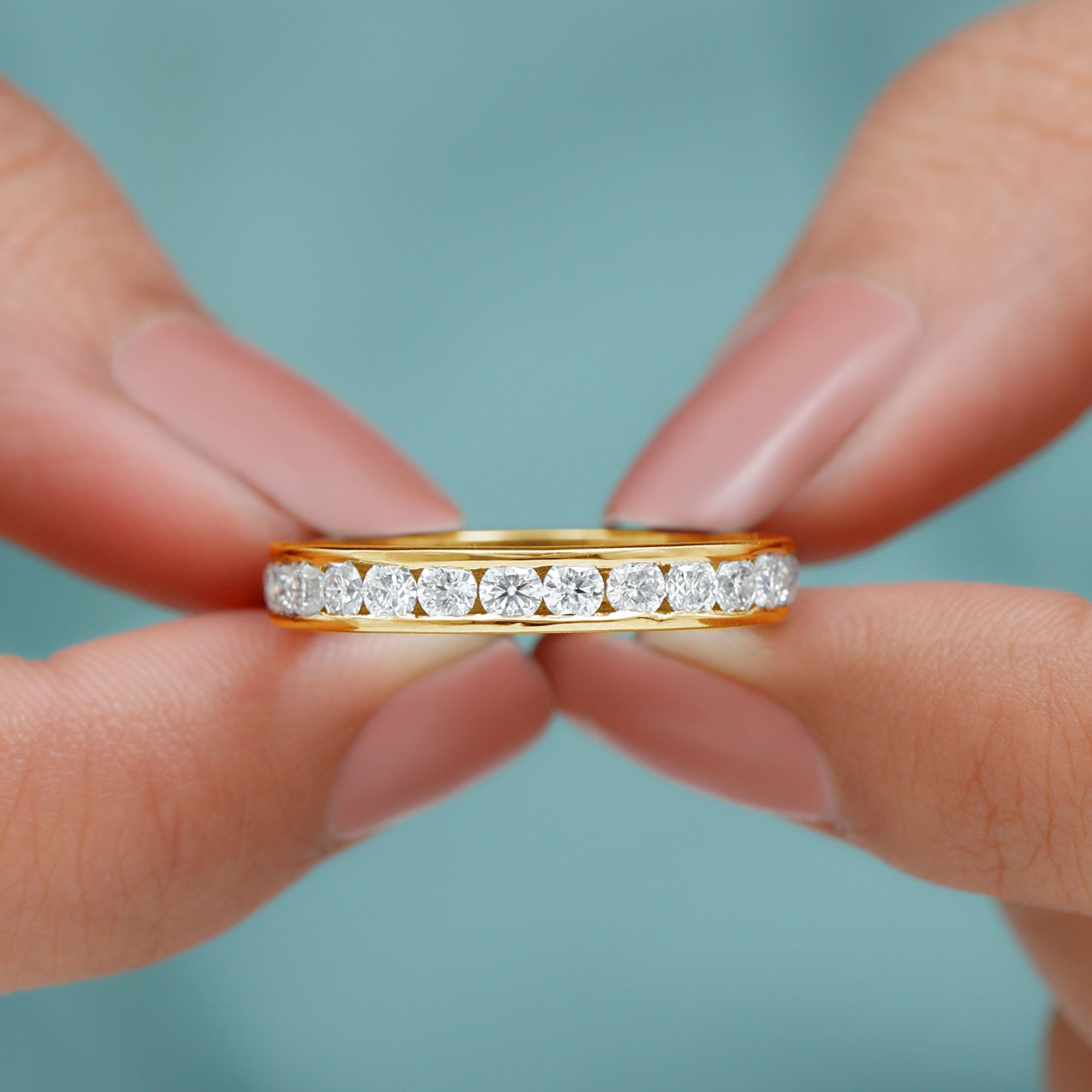 Rosec Jewels-Channel Set Round Cubic Zirconia Full Eternity Band Ring