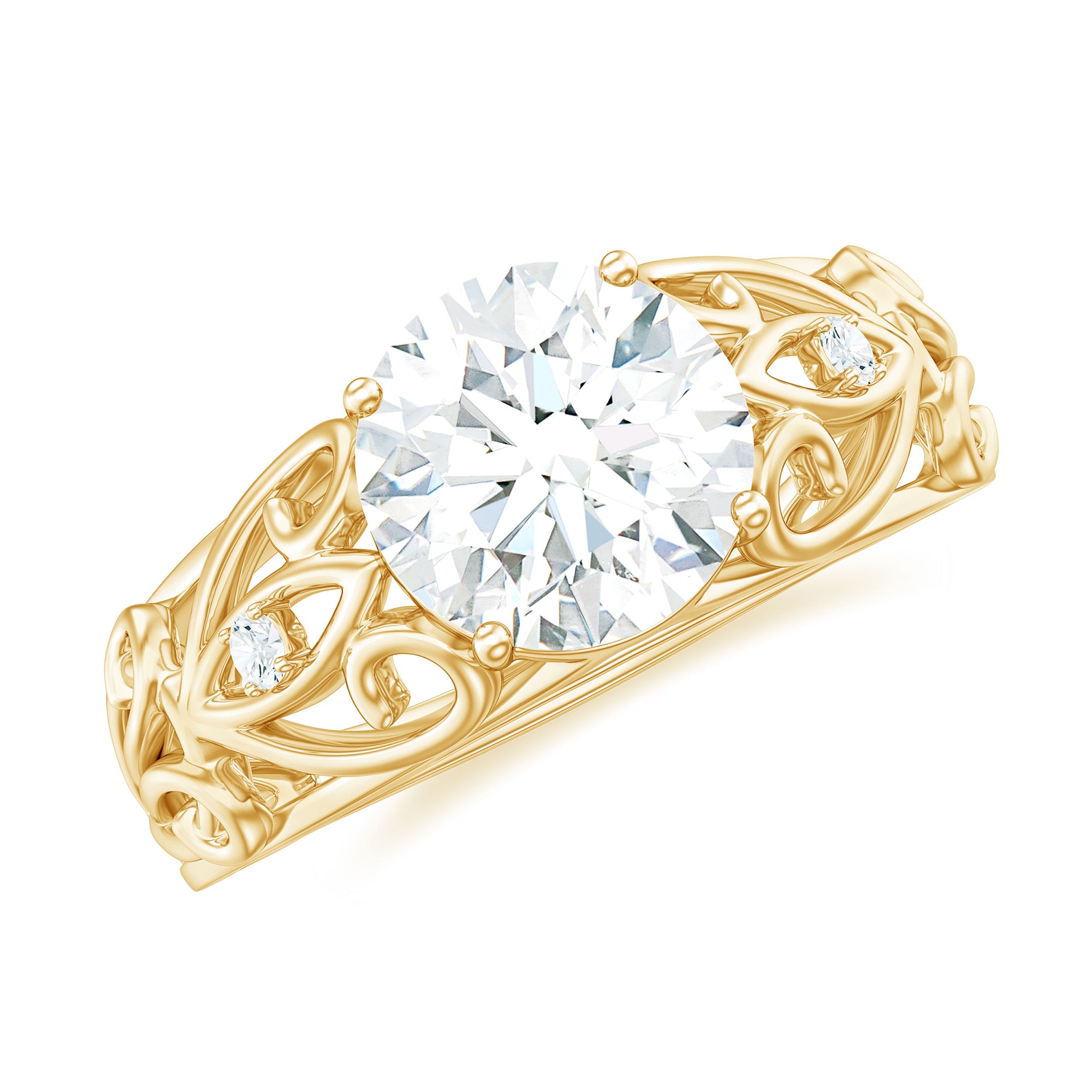 Rosec Jewels-Round Shape Moissanite Solitaire Antique Style Ring in Gold