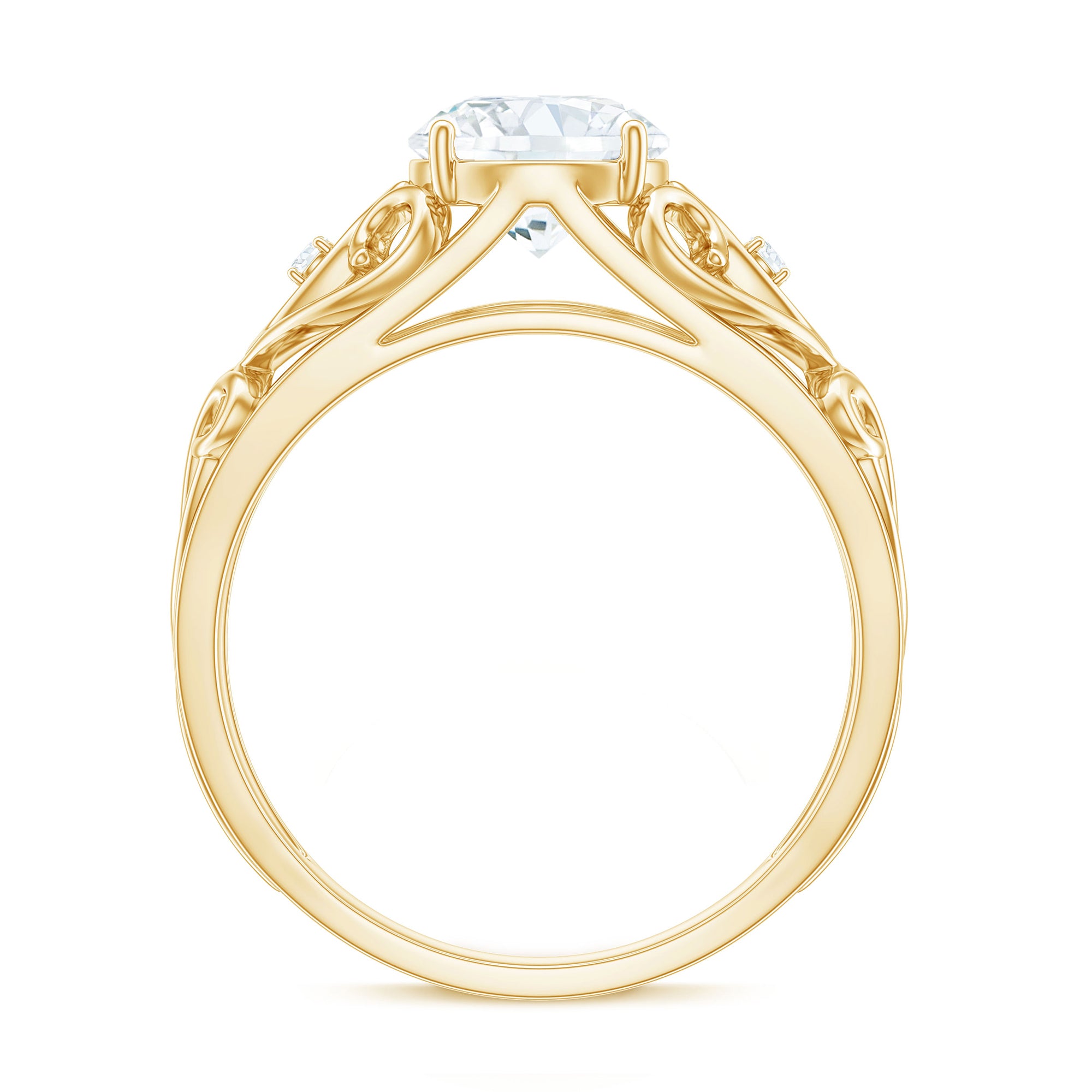 Rosec Jewels-Round Shape Moissanite Solitaire Antique Style Ring in Gold