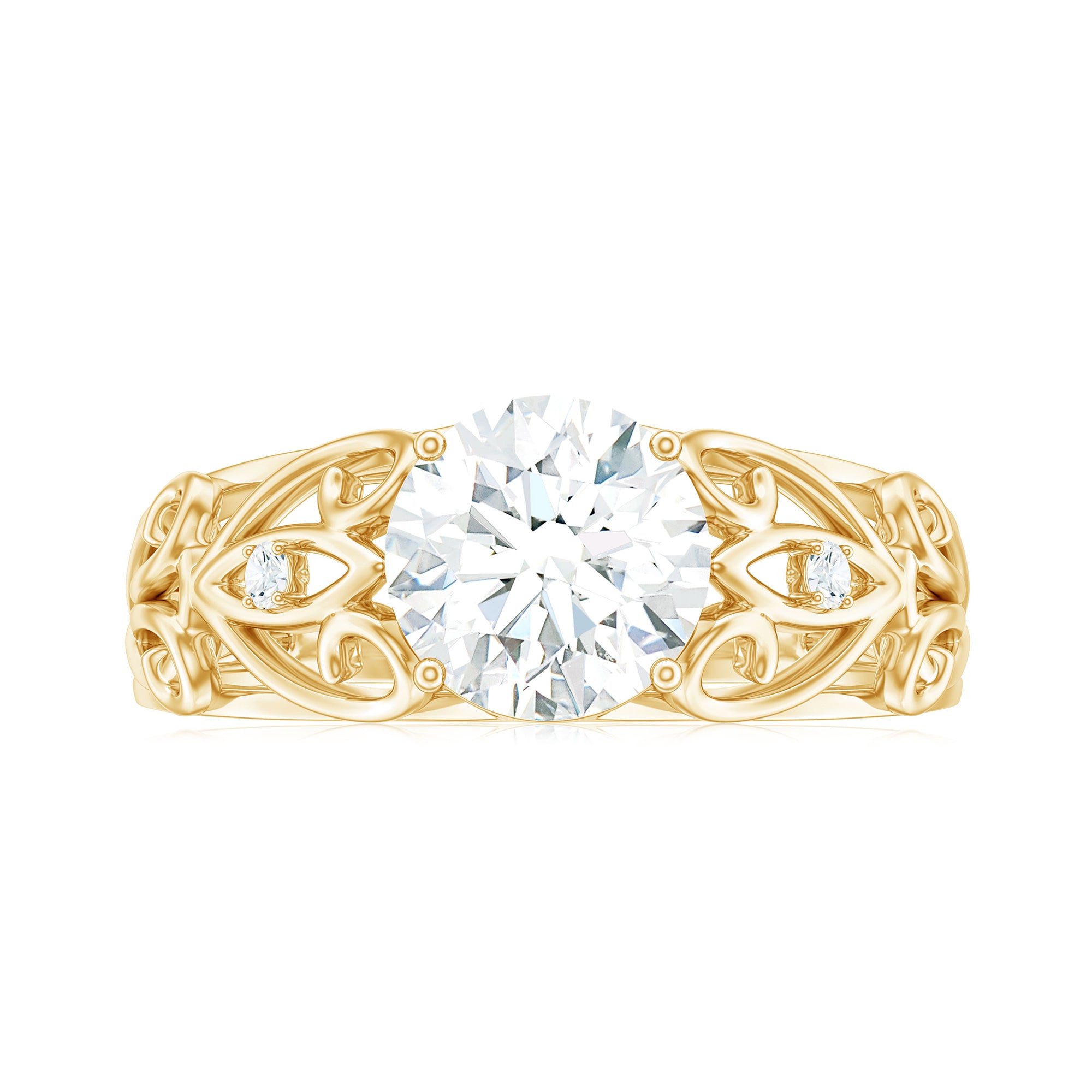 Rosec Jewels-Round Shape Moissanite Solitaire Antique Style Ring in Gold