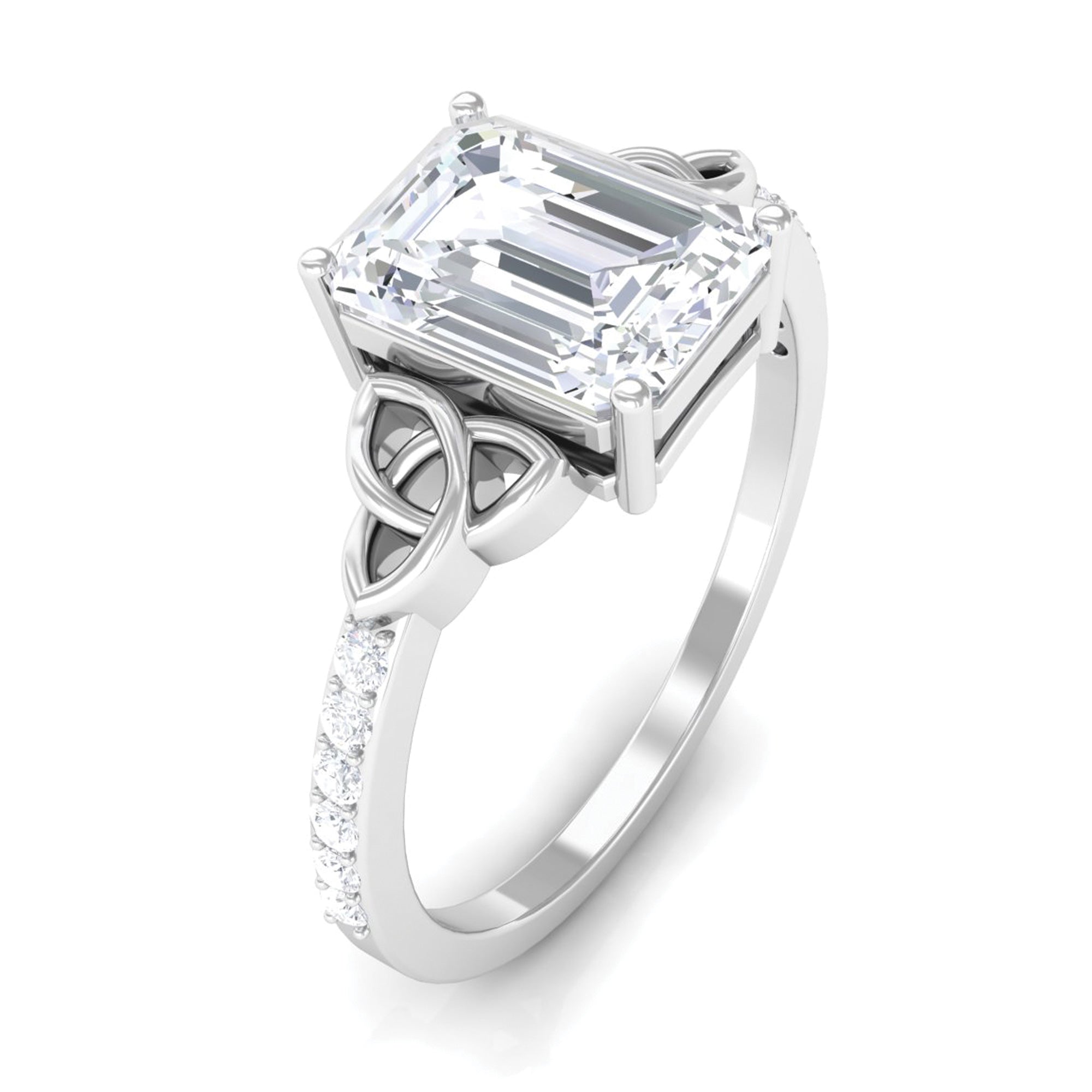 Rosec Jewels-2 CT Emerald Cut Moissanite Solitaire Celtic Engagement Ring in Gold