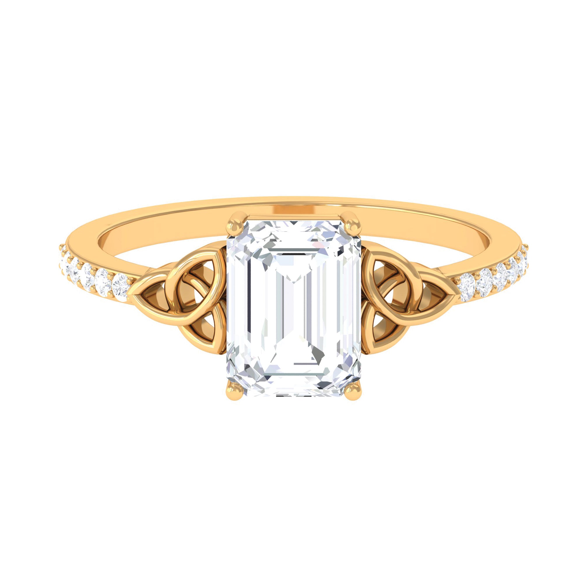 Rosec Jewels-2 CT Emerald Cut Moissanite Solitaire Celtic Engagement Ring in Gold