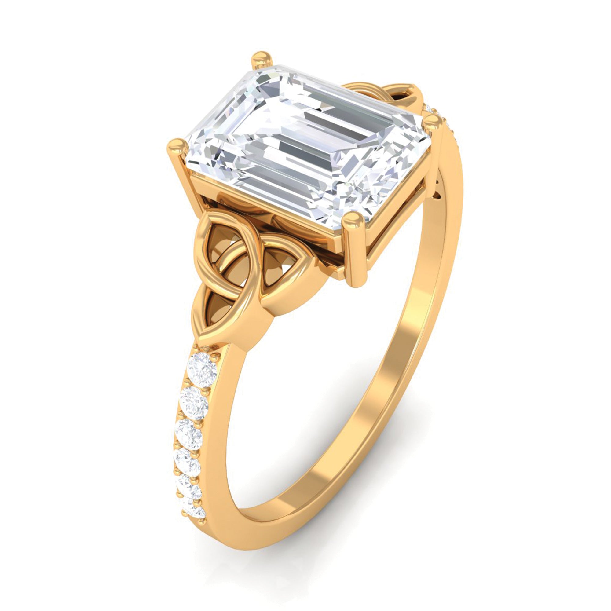 Rosec Jewels-2 CT Emerald Cut Moissanite Solitaire Celtic Engagement Ring in Gold