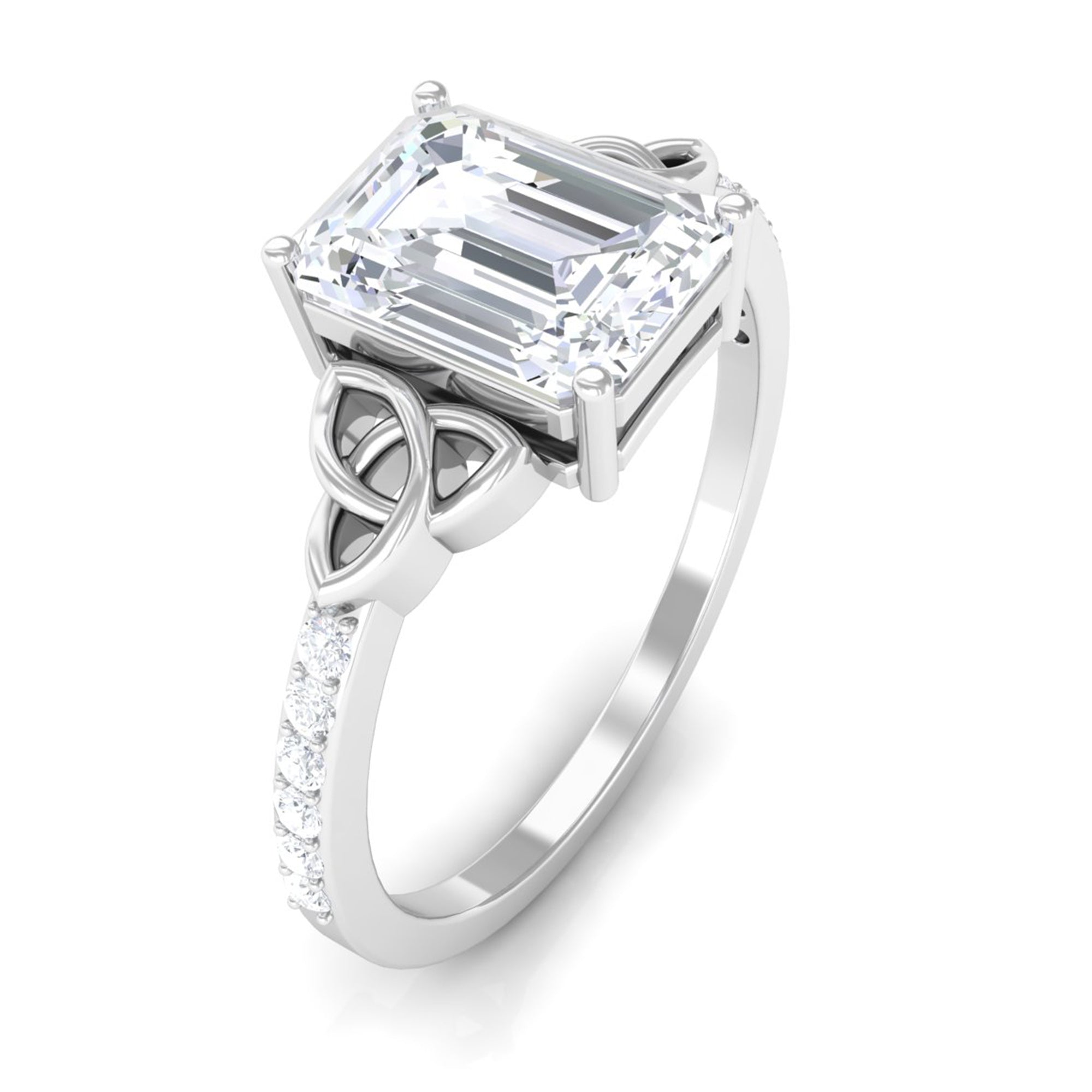 Rosec Jewels-2.75 CT Emerald Cut Zircon Solitaire Celtic Engagement Ring in Gold