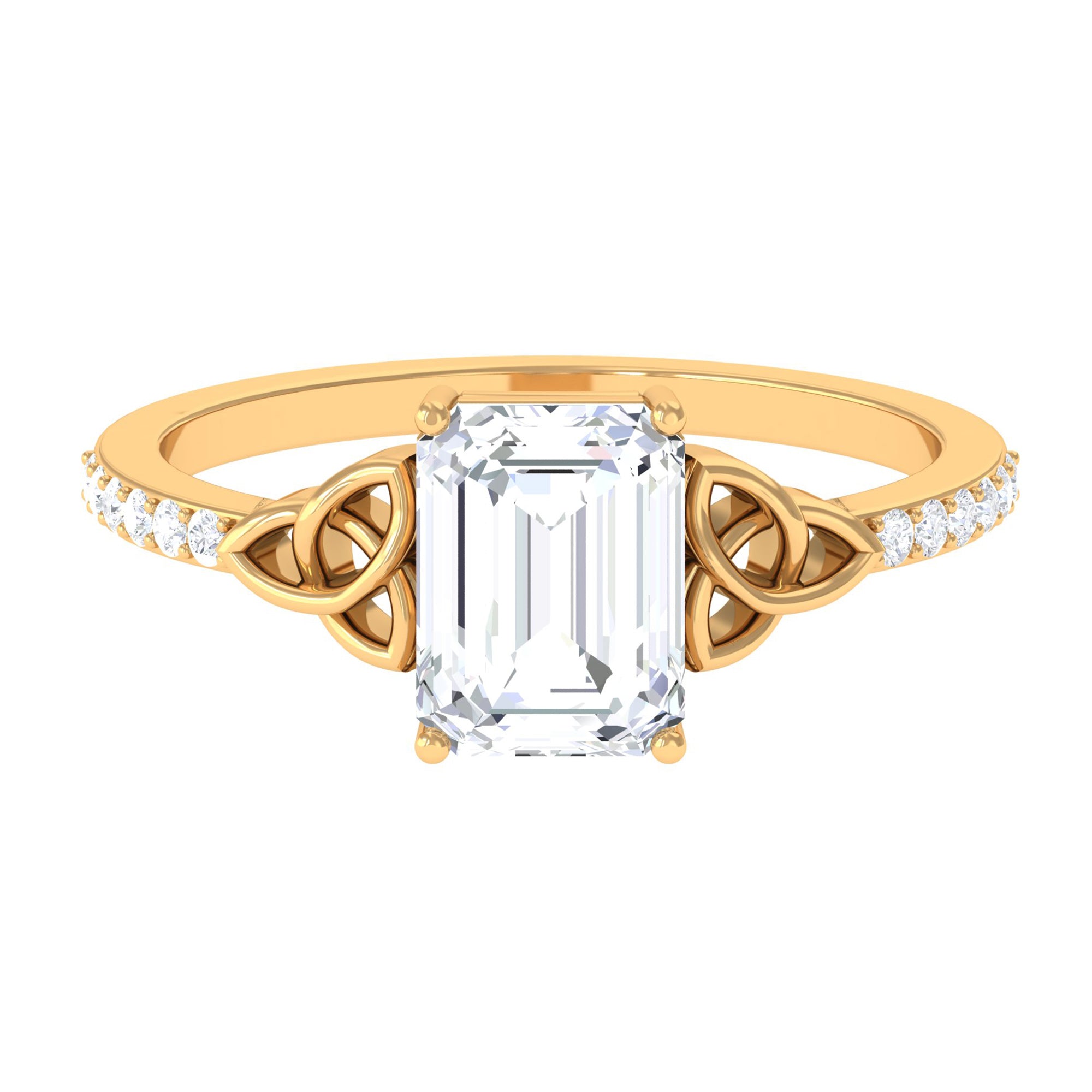 Rosec Jewels-2.75 CT Emerald Cut Zircon Solitaire Celtic Engagement Ring in Gold