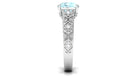 Rosec Jewels-Cushion Cut Solitaire Sky Blue Topaz and Diamond Floral Engagement Ring