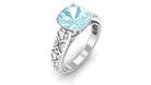 Rosec Jewels-Cushion Cut Solitaire Sky Blue Topaz and Diamond Floral Engagement Ring