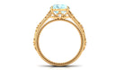 Rosec Jewels-Cushion Cut Solitaire Sky Blue Topaz and Diamond Floral Engagement Ring