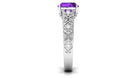 Rosec Jewels-Cushion Cut Solitaire Amethyst Floral Engagement Ring with Diamond