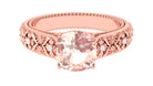 Rosec Jewels-Cushion Cut Solitaire Morganite Floral Engagement Ring with Diamond