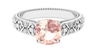 Rosec Jewels-Cushion Cut Solitaire Morganite Floral Engagement Ring with Diamond