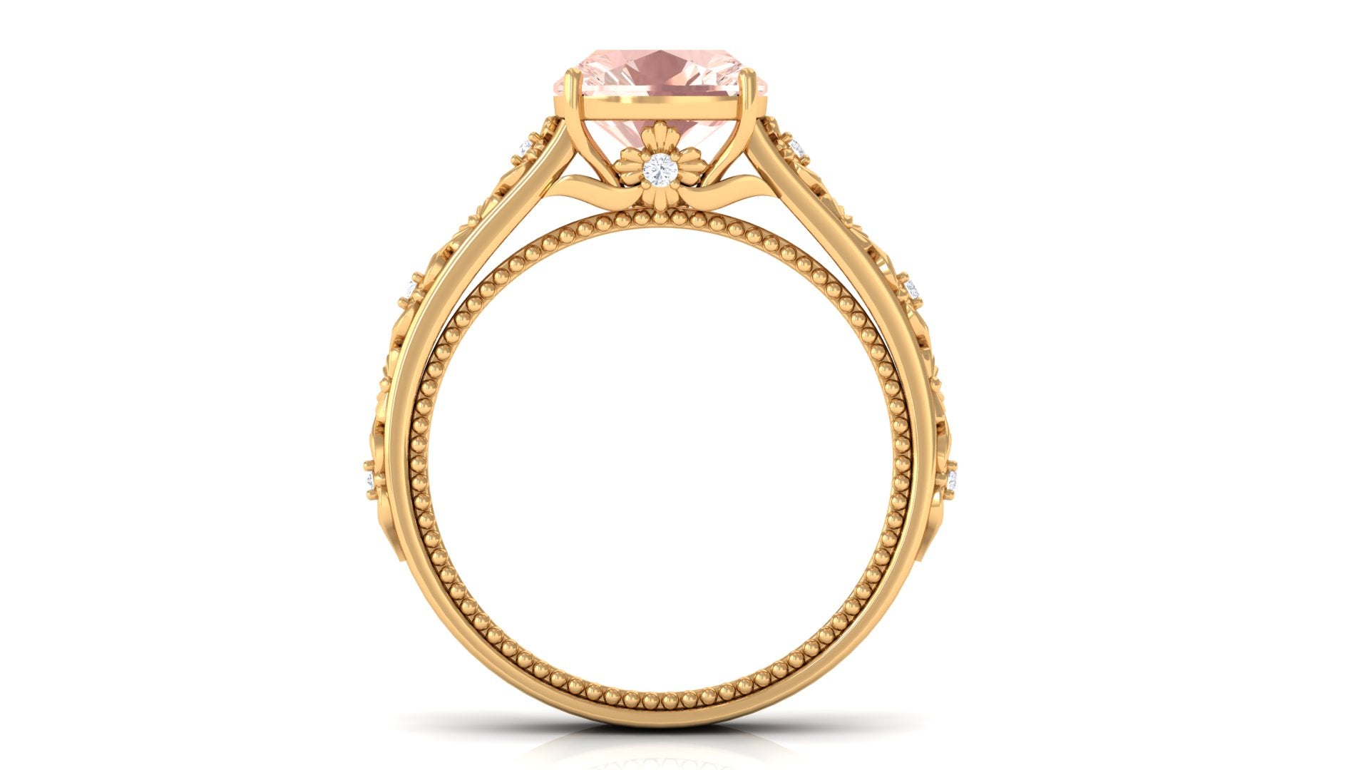 Rosec Jewels-Cushion Cut Solitaire Morganite Floral Engagement Ring with Diamond