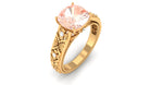 Rosec Jewels-Cushion Cut Solitaire Morganite Floral Engagement Ring with Diamond