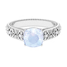 Rosec Jewels-Cushion Cut Solitaire Moonstone Floral Engagement Ring with Diamond